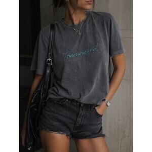 TML Tomorrowland Embroidered Tee Washed Grey Small Festival Minimal